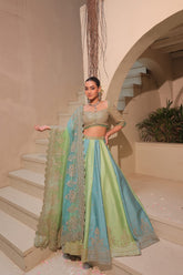 FARSANA – Firozi Green Silk Chanderi Lehenga